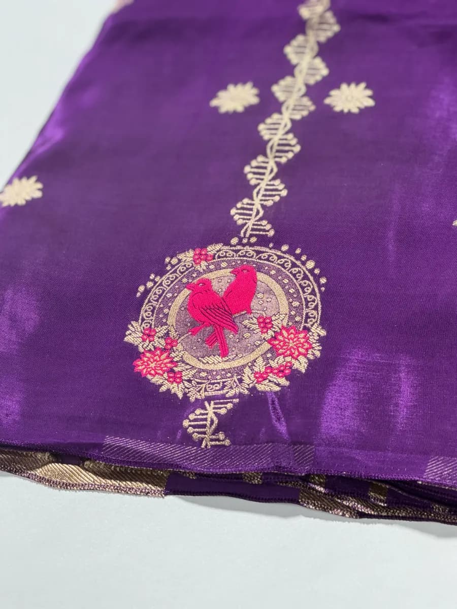 Royal Purple Peacock Motif Saree with Antique Gold Embroidery